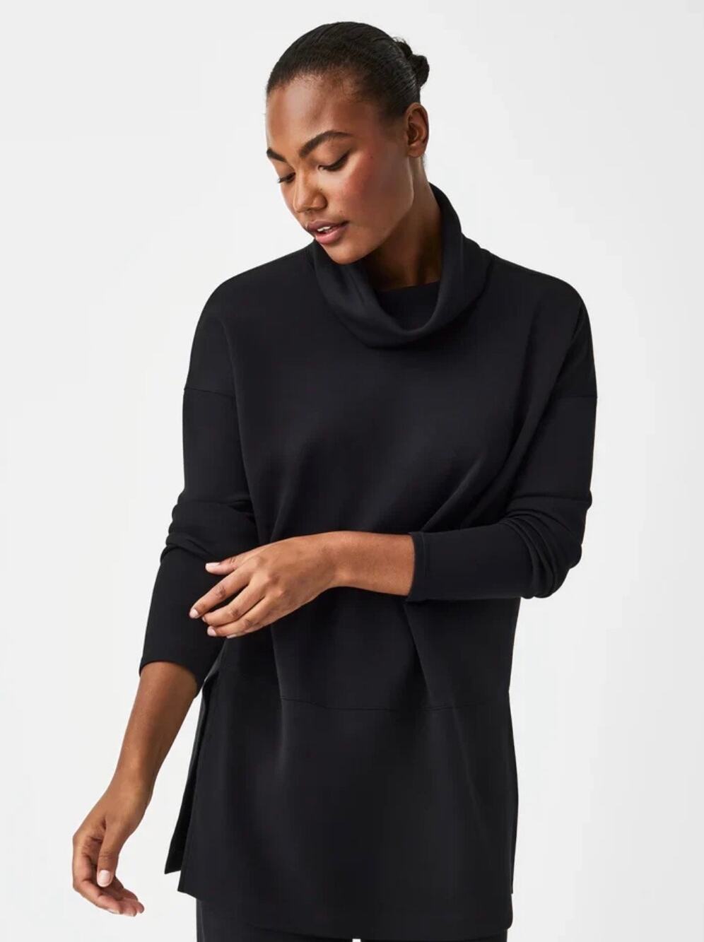 Spanx Air Essentials Turtleneck Tunic Modal Pullover Black Women Size Small